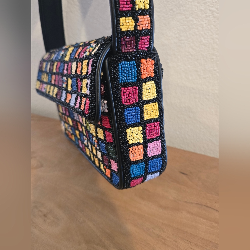 Staud NWOT Tommy Beaded Shoulder Bag In Dance Floor Glass Beads Leather Piping - Picture 16 of 16